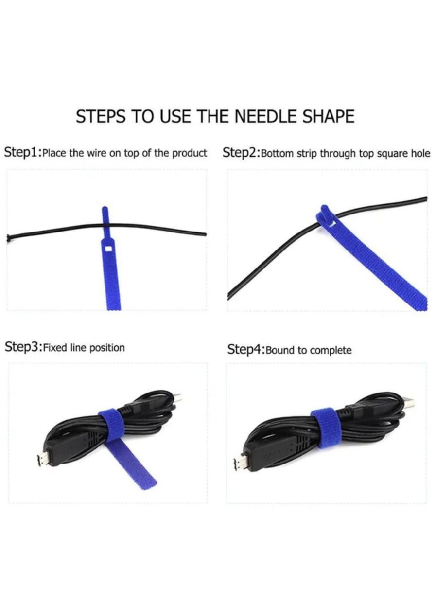 Органайзер кабеля стяжка липучка хомут фиксатор стрепы для проводов 50 штук многоразовые Разноцветный Lencent (340276268)