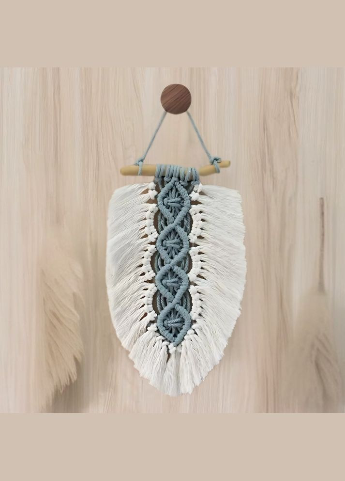 Набір макраме для ручного в'язання гобелена настінного декору «Лист» 26х15см для рукоділля і творчості блакитний No Brand (369802750)