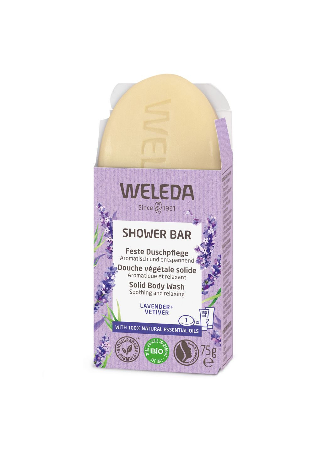 Твердый арома-бар для душа Лаванда и Ветивер, 75 г Weleda 006246X9 (328398987)