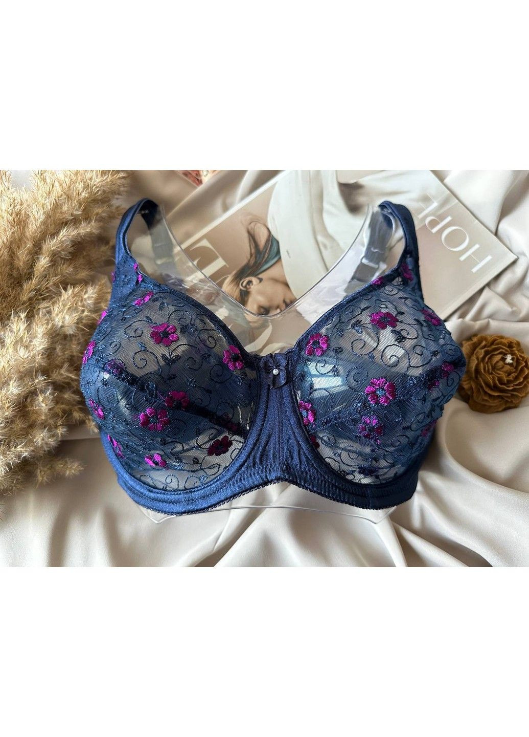 Синий прозрачный бюстгальтер без поролона синий с фиолетовым Lanny Mode