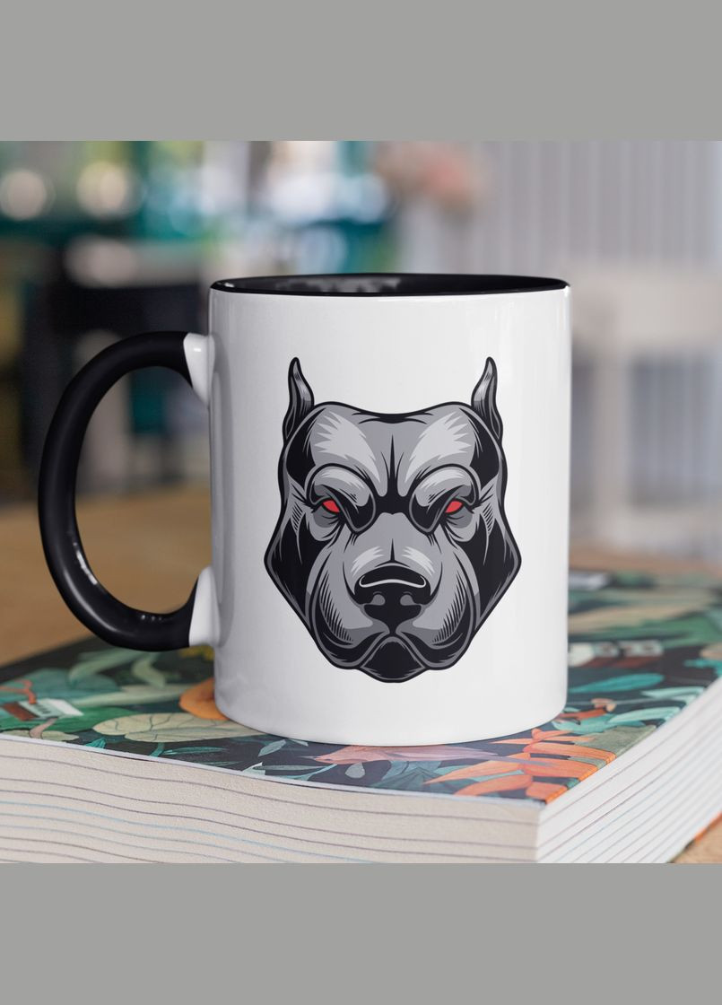 Чашка керамічна з принтом "Пітбуль" 330 мл, біла з чорною ручкою No Brand (324263316)