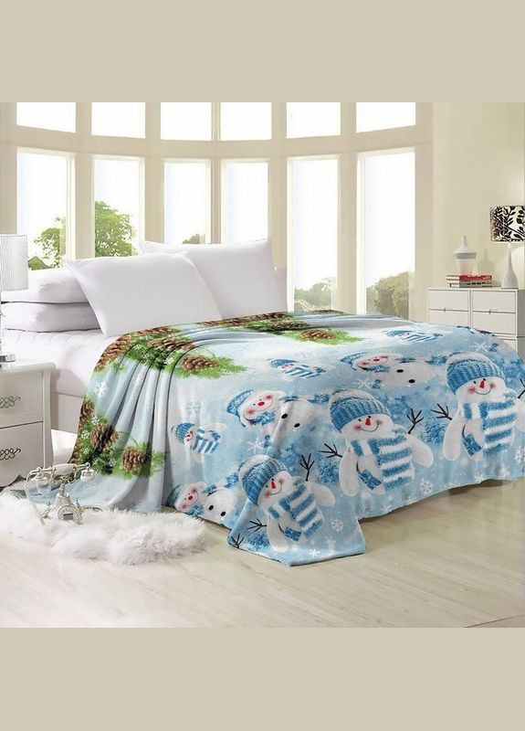 Плед новогодний теплый плюшевое флис Синий 160х215 см No Brand (308754789)