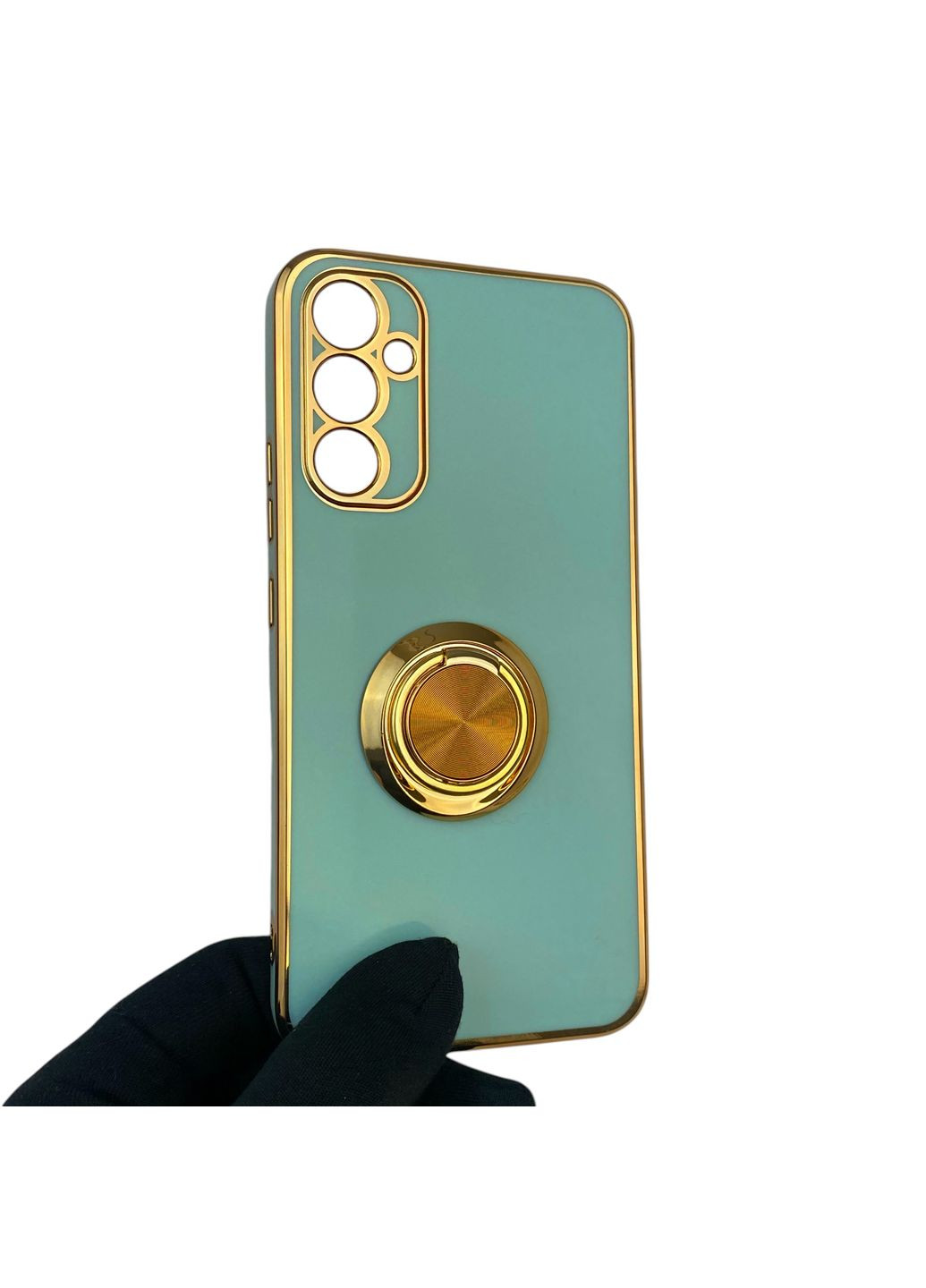 Чохол для Galaxy A34 5G (SM-A346E) з кільцем-підставкою із золотою окантовкою на самсунг а34 бірюзовий gs1 Samsung (366232966)