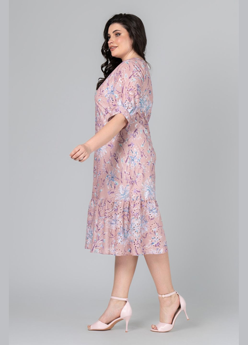 Персикова повсякденний сукня прямого силуету з прошви рукав декорований фігурним манжетом all posa (ap101987p) A'll Posa