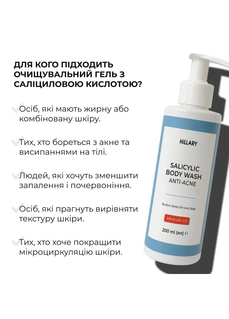 Комплекс для тіла проти акне з саліциловою кислотою Anti-Acne Body Care Complex with Salicylic Acid Hillary (387189790)