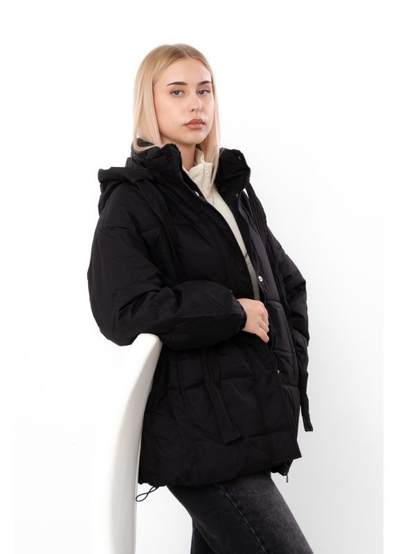 Чорна демісезонна демісезонна жіноча дута куртка (оверсайз ) (p-18182) Носи своє