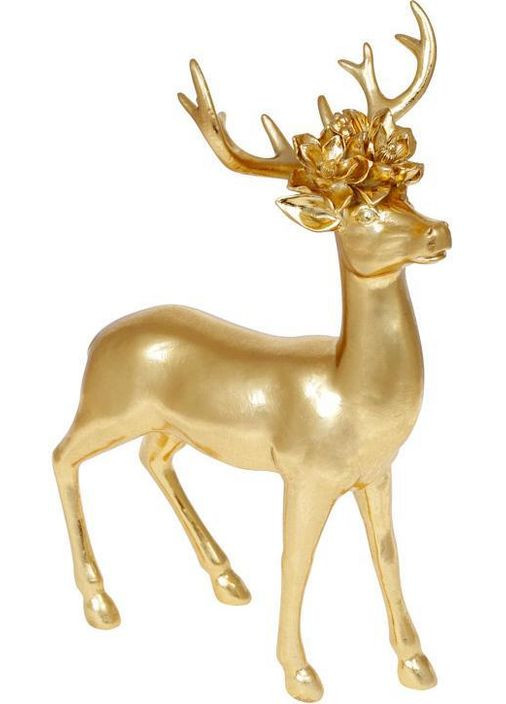 Декоративная статуэтка "Олень с цветами" 42см, полистоун, золото Bona (329897892)