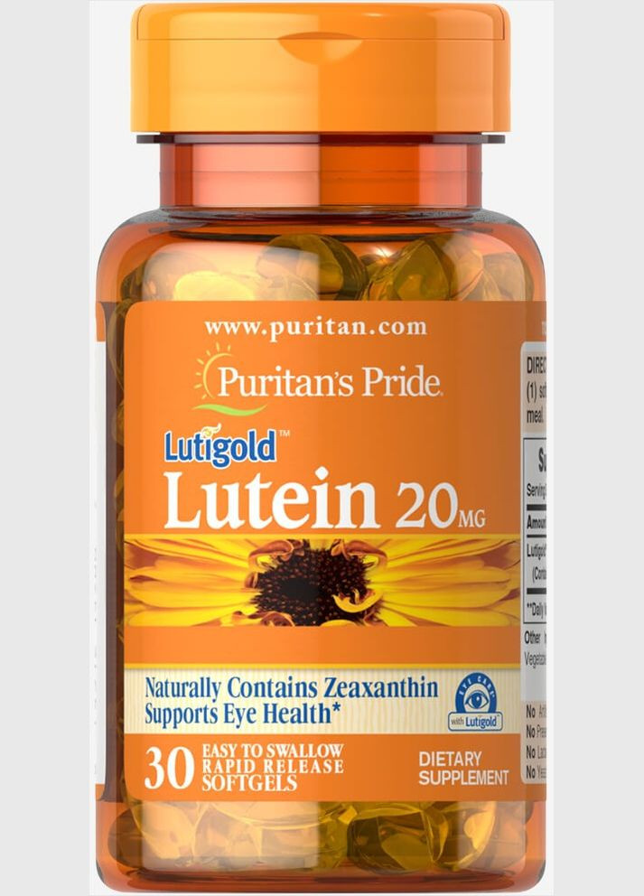 Лютеин 20 мг Lutein для улучшения зрения 30 желатиновых капсул Puritans Pride (286784207)