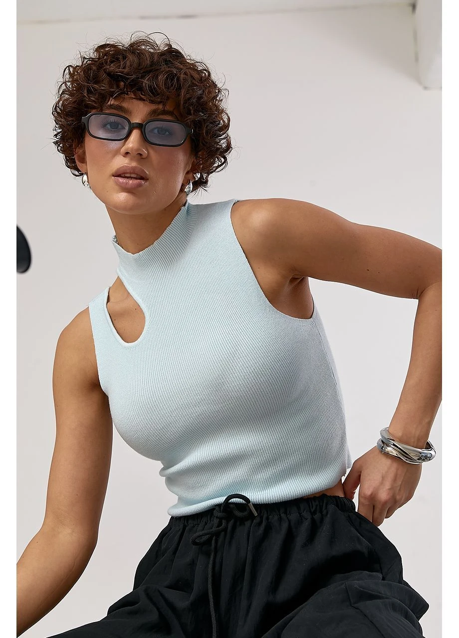 Вязаная короткая майка с вырезом - голубой цвет Lurex — 383137794