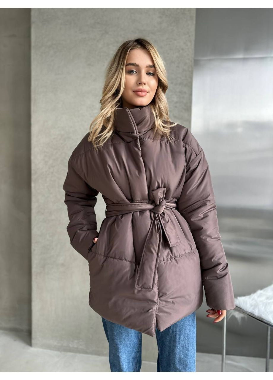 Темно-коричнева зимня жіноча зимова куртка No Brand