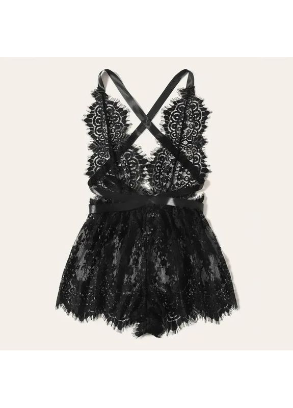 Мереживний боді із спандекса оздоблений мереживом чорного кольору. Мереживний боді прозорий China (360865917)