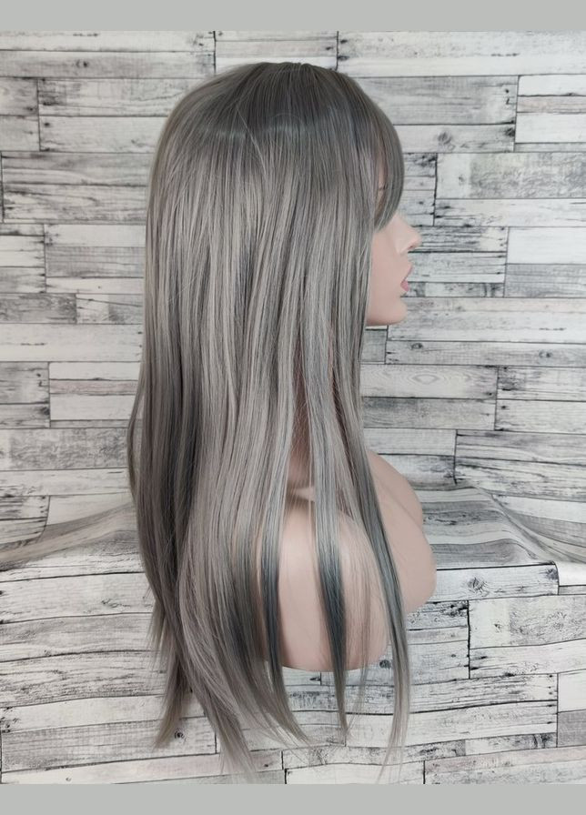 Парик серый пепельный длинный прямой с челкой и пробором женский для женщин 70см из искусственных волос. No Brand 2046 (321115305)