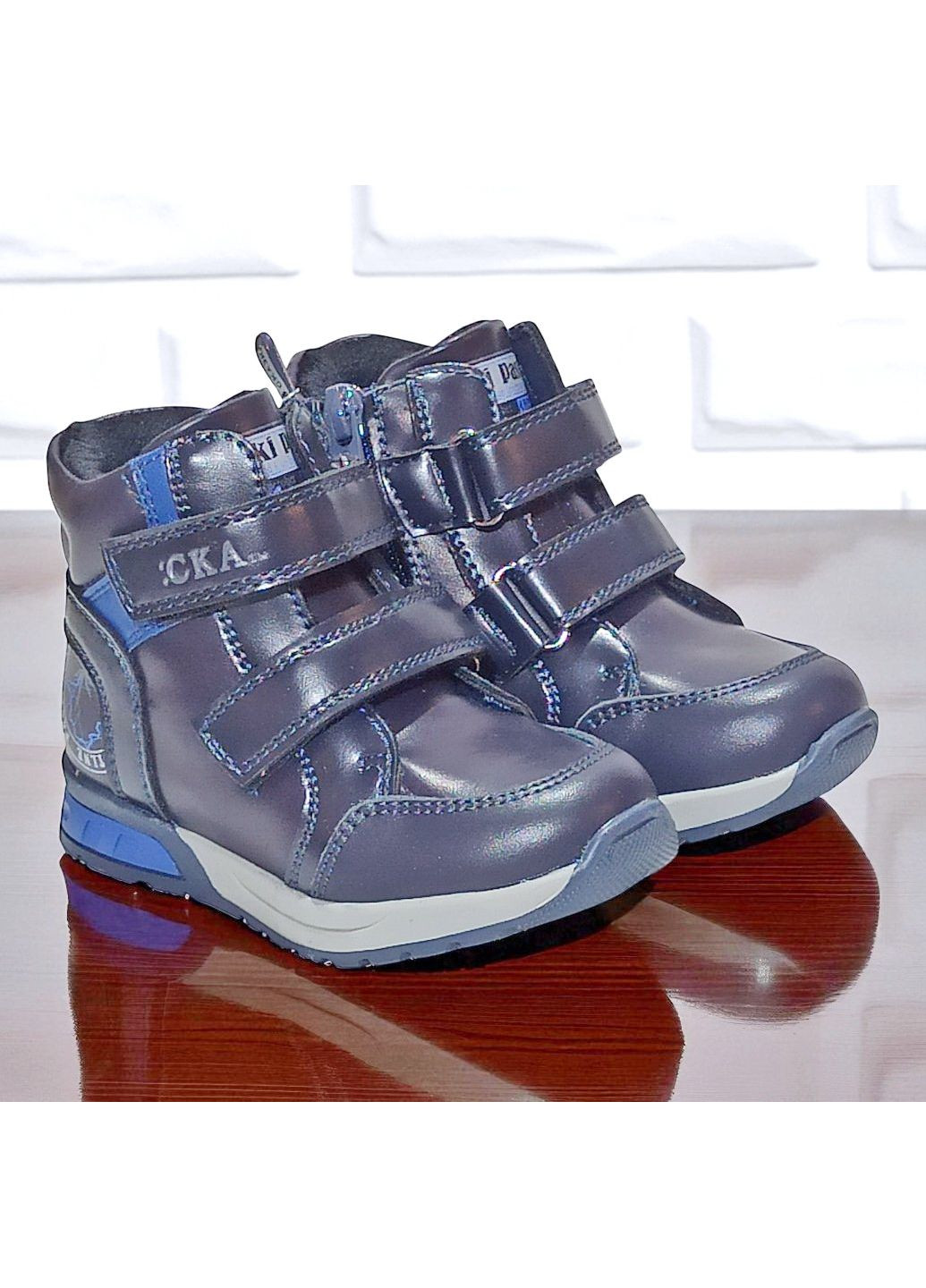 Синие спортивные, повседневные осенние ортопедические демисезонные утепленные ботинки на липучках хайтопы на флисе казка L&D