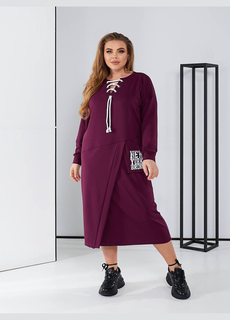 Бордова жіноча сукня у спортивному стилі колір винний р.48/50 450410 New Trend