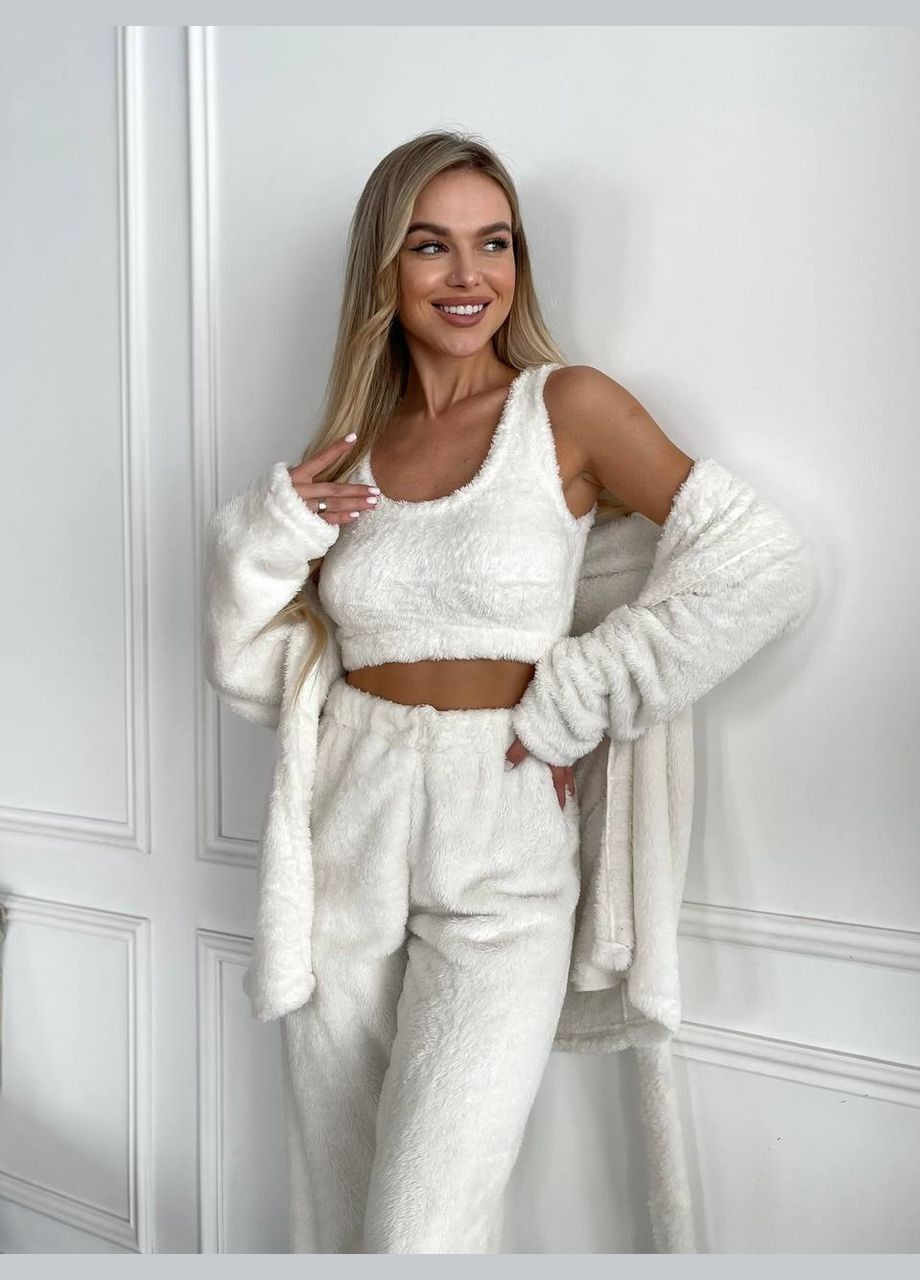 Молочна зимня жіночий теплий костюм 3-ка для дому Fashion