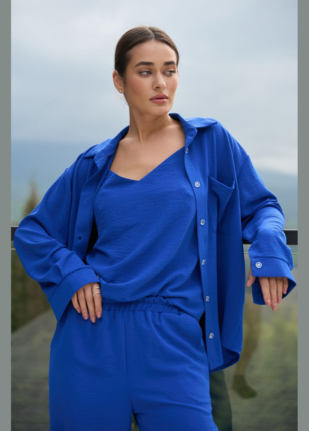 Женский костюм (Майка + Рубашка + Шорты + Брюки) 0514 Жатка S-M синий АМА (292714221)