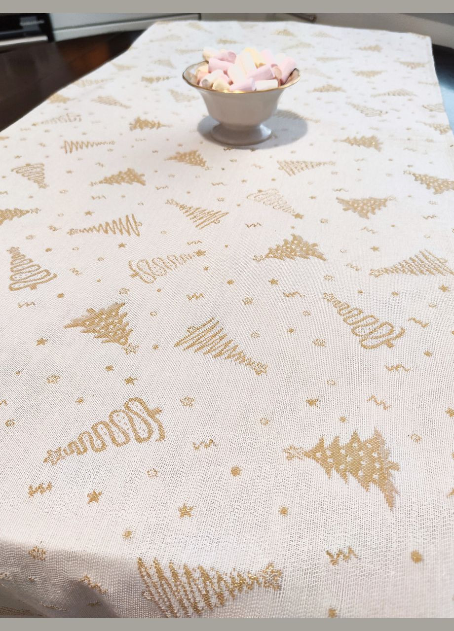 Новогодняя скатерть дорожка на стол бежевая с золотым люрексом, декоративная дорожка на новогодний стол 180, 45 Maystat (306812348)