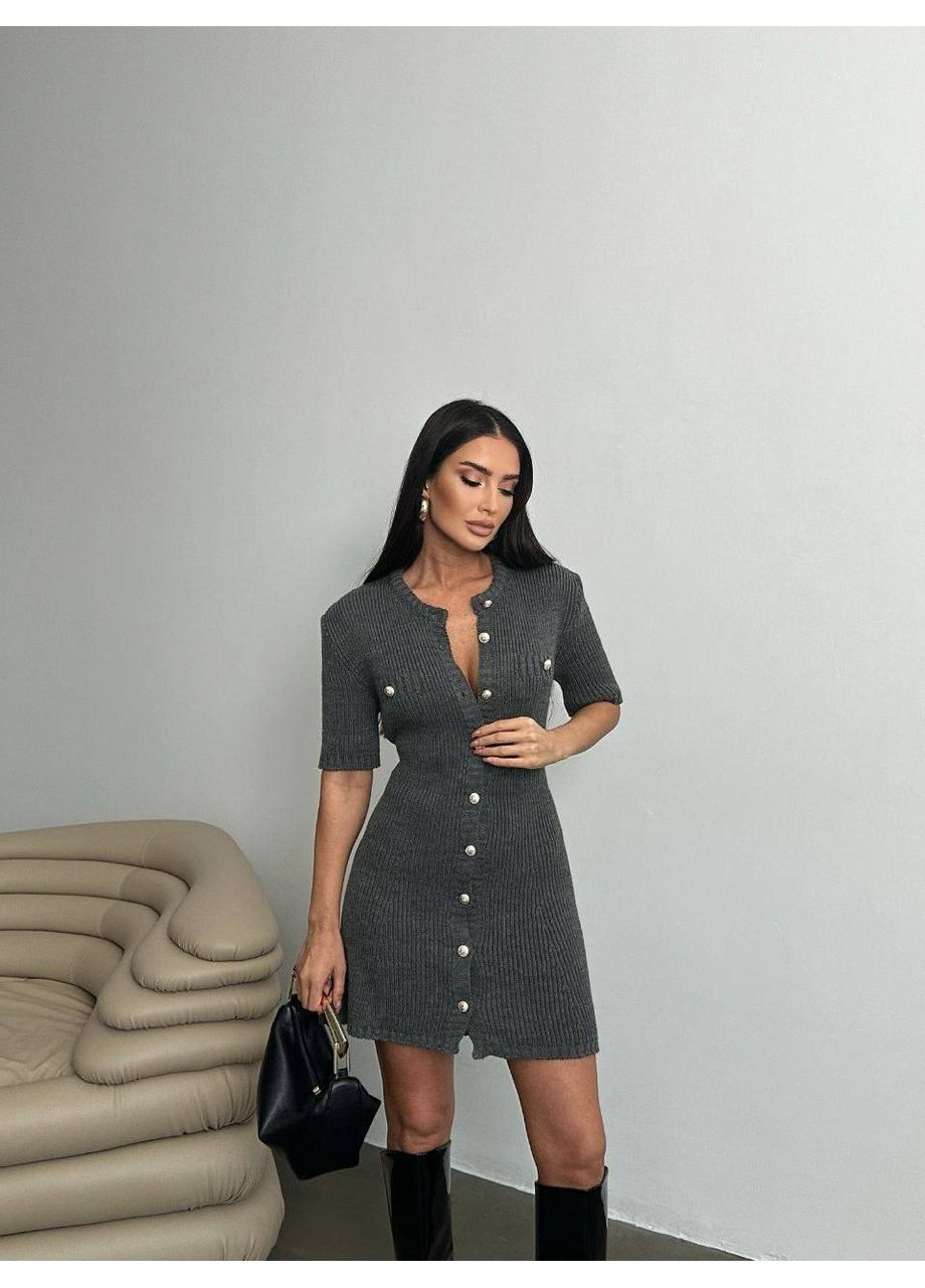Графітова повсякденний в'язана міні-сукня з ґудзиками Україна