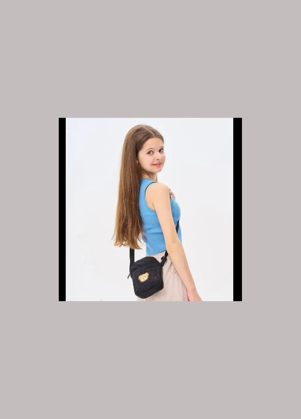 Сумка через плече маленька крос-боді міні-шопер вельветова чорна з ведмедиком No Brand (324227452)