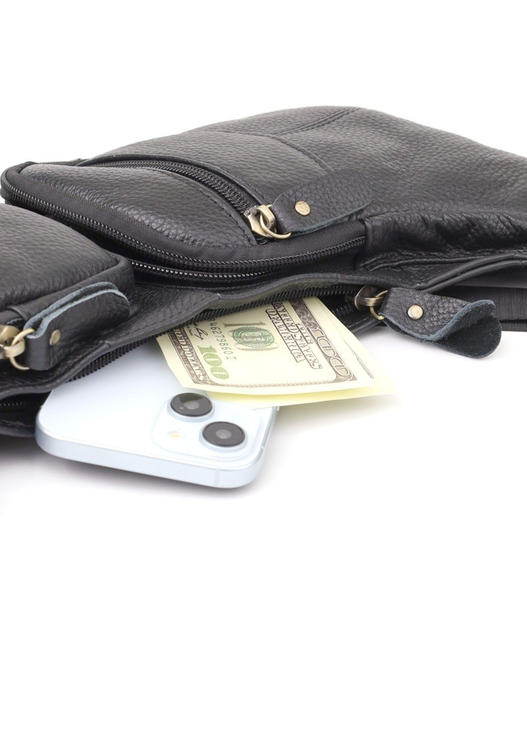 Стильна сумка для чоловіків з великою кількістю кишень із натуральної шкіри 22957 Чорний Vintage (356452101)