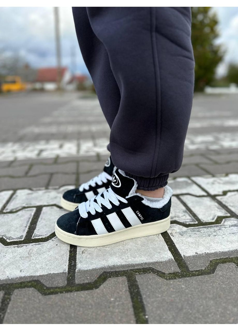 Чорні Зимовий кросівки чоловічі adidas campus 00s black beige fur адідас кампус No Brand