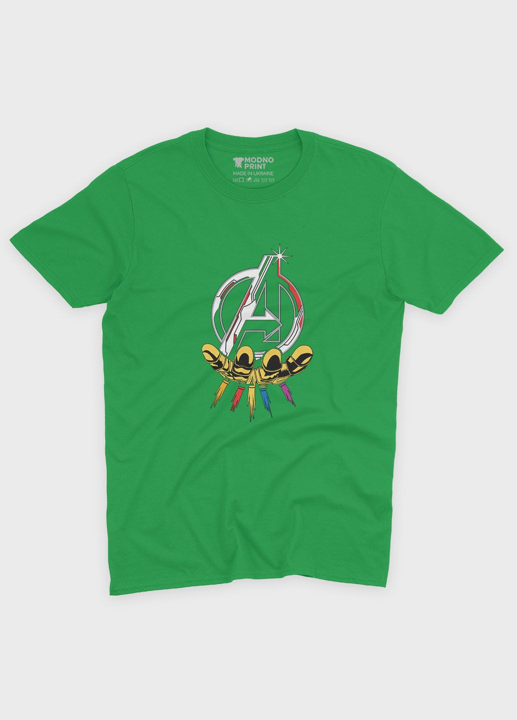 Зелена демісезонна футболка для хлопчика з принтом супергероями - месники (ts001-1-keg-006-025-010-b) Modno
