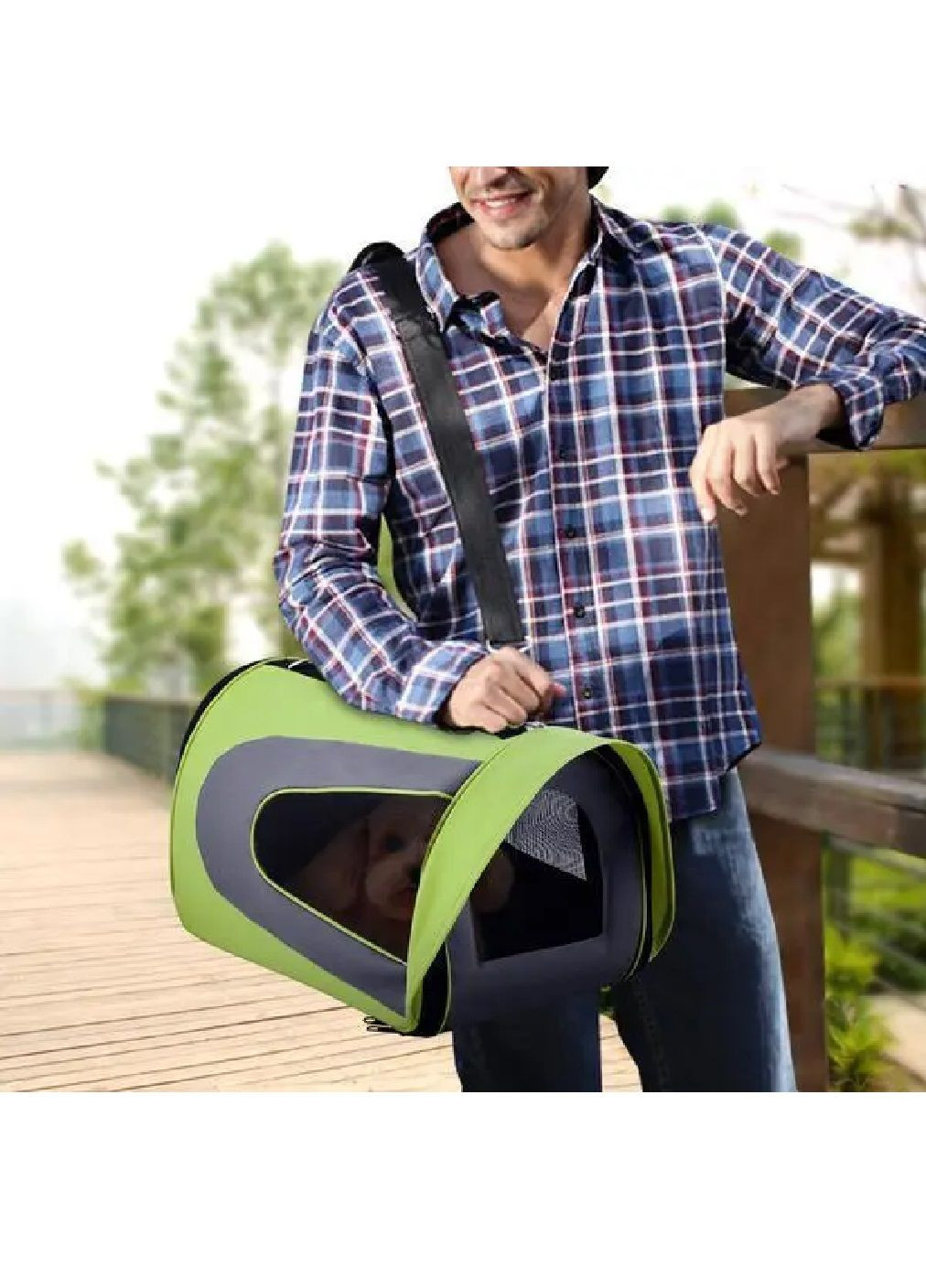 Сумка переноска для кошек собак с вентиляцией ковриком подстилкой ремнем для переноски 45x25x26 см (477688-Prob) Зеленая Unbranded (299049796)