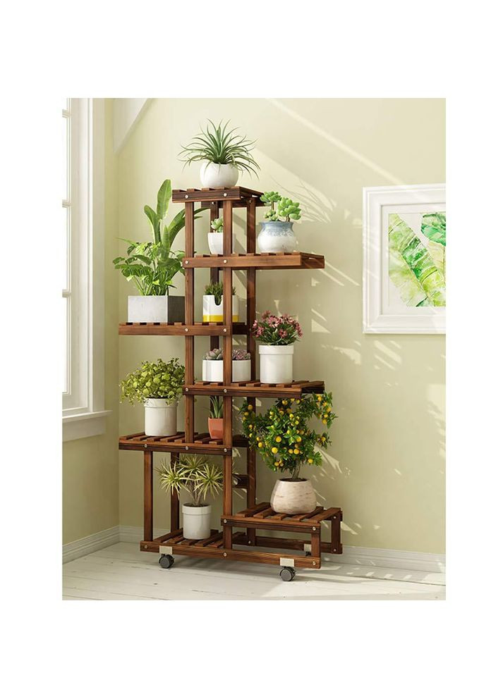 Підставка для квітів з дерева Дені на коліщатках капучино (ЦВТ-007809) No Brand (328224918)