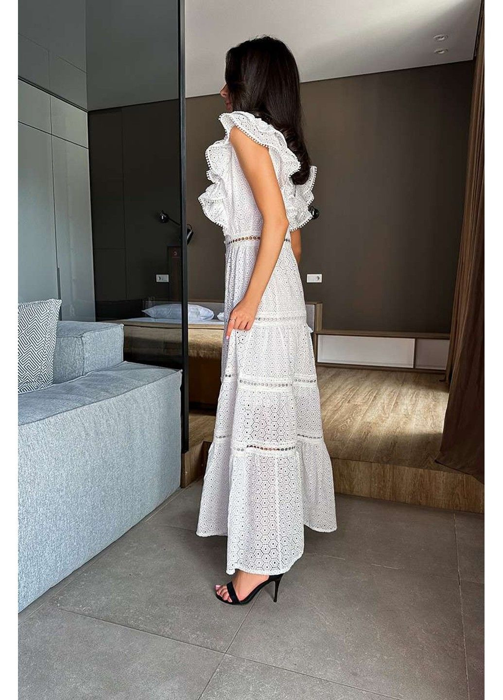 Молочна літня сукня прошва гудзики 24029 молочна Tanita-Romario