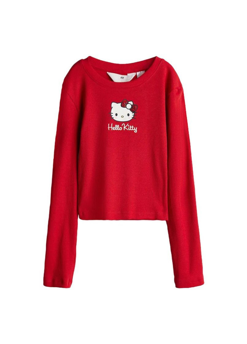 Лонгслів червоний для дівчинки з м'якого бавовняного трикотажу з принтом - 170см(14+р) H&M (357075827)