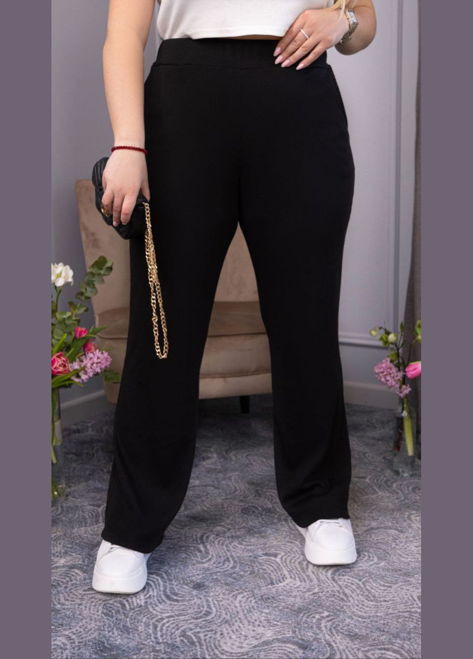 Жіночі штани трикотаж-рубчик колір чорний р.50/52 454251 New Trend (289477892)
