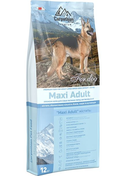 Сухой корм для взрослых собак крупных пород Maxi Adult с курицей и морским окунем весом от 25 кг 12 кг (4820111140701) Carpathian Pet Food (279565911)