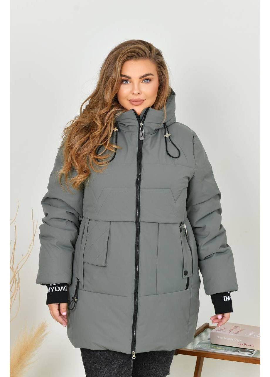 Комбинированная демисезонная женская куртка арт. 5609 серого цвета No Brand