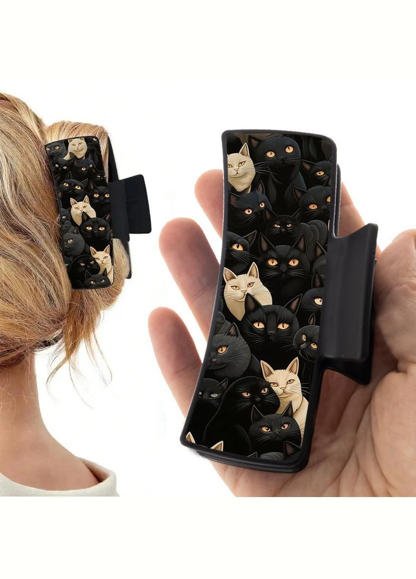 Заколка крабик для волосся жіноча затискач шпилька Cat #023 чорна No Brand (315630601)