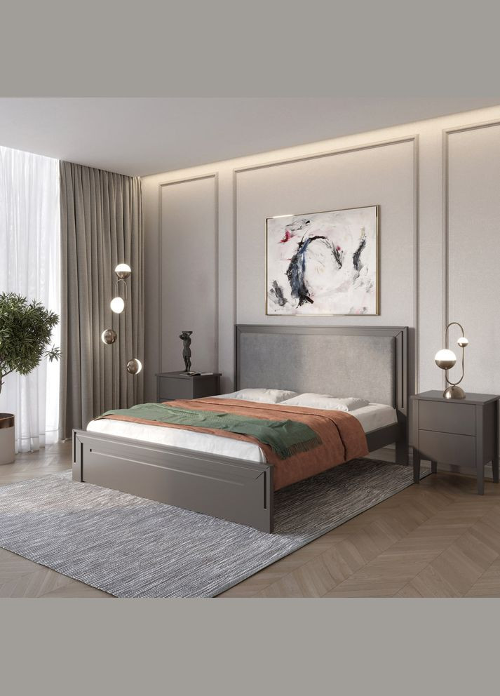 Двоспальне дерев'яне ліжко Торонто Т4 (RAL9011)/Аляска 93 (сірий) 140х200 см (MBG-9450) Mebigrand (368281202)