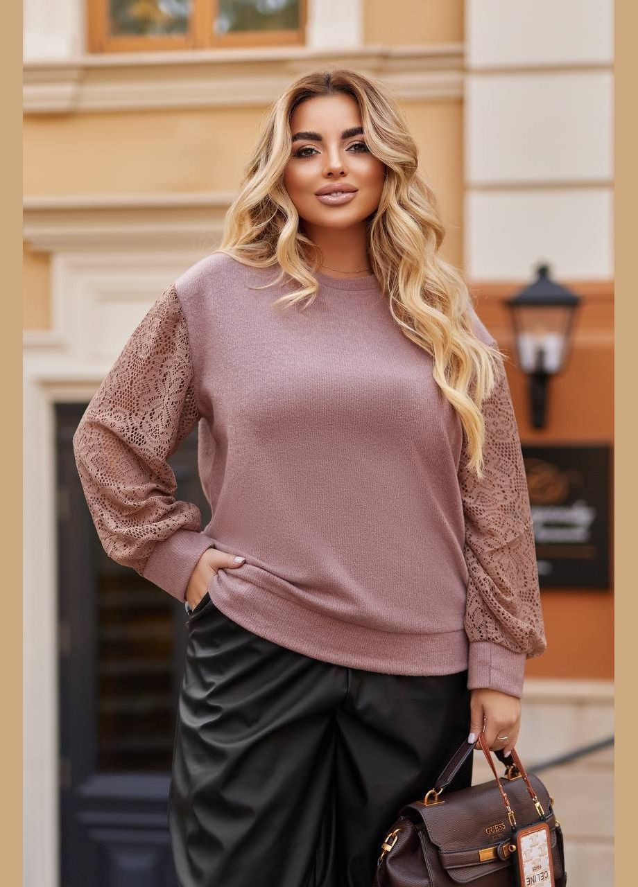 Кавовий светр з мереживом No Brand