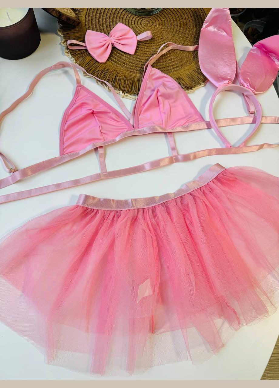 Рожевий комплект спокусливої жіночої білизни костюм "зайки" Simply sexy