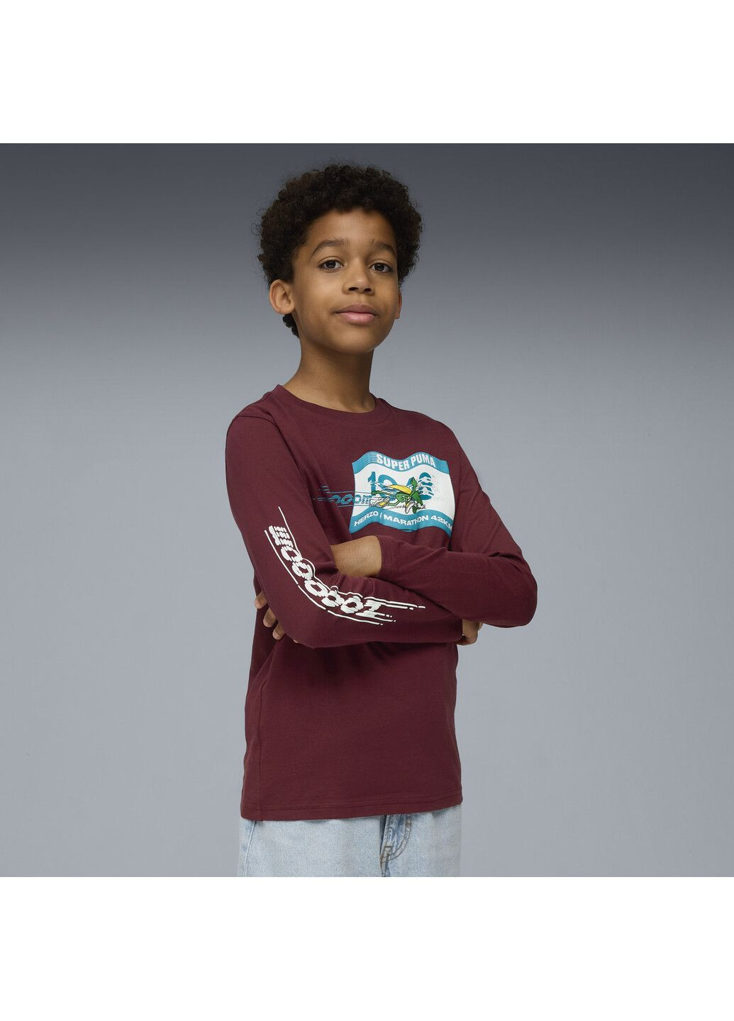 Красный демисезонный спортивный лонгслив Puma однотонный