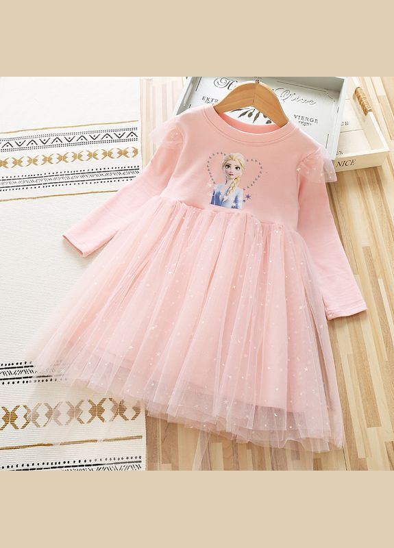 Рожева сукня дитяча ельзою та фатиновою спідницею ( 130см ) (13146) Qoopixie (290704458)