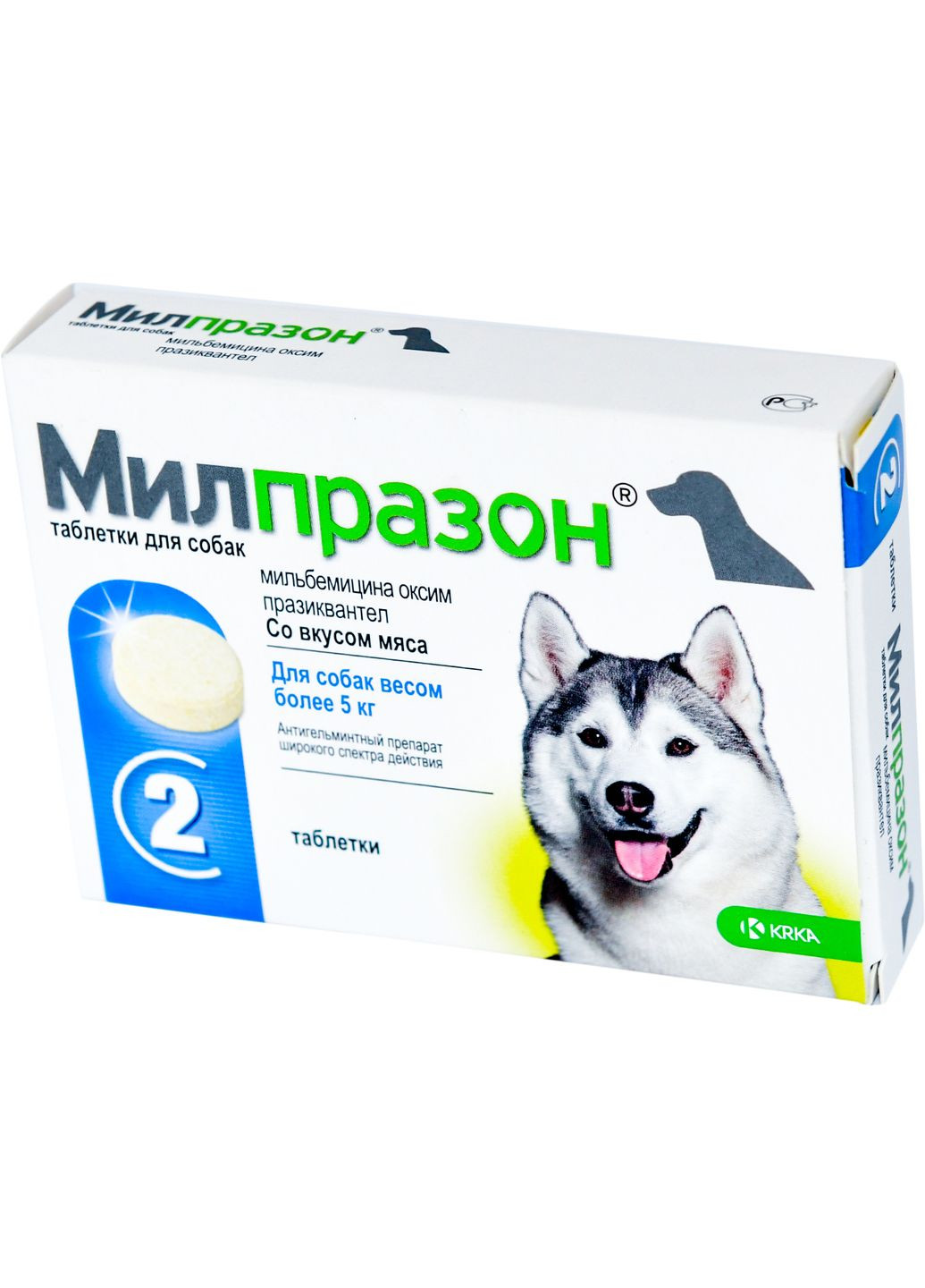 Таблетки для лікування та профілактики гельмінтозів зі смаком м'яса Мілпразон для собак понад 5 кг 2 таб KRKA (279563444)