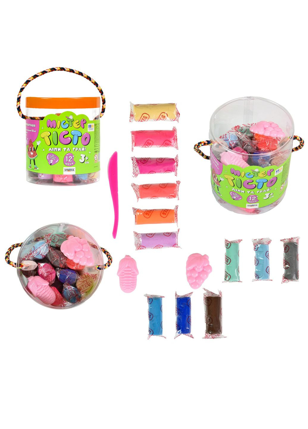 Набір маси для ліплення Містер тісто 12 кольорів у блістер українською мовою (71808) Strateg (362436007)