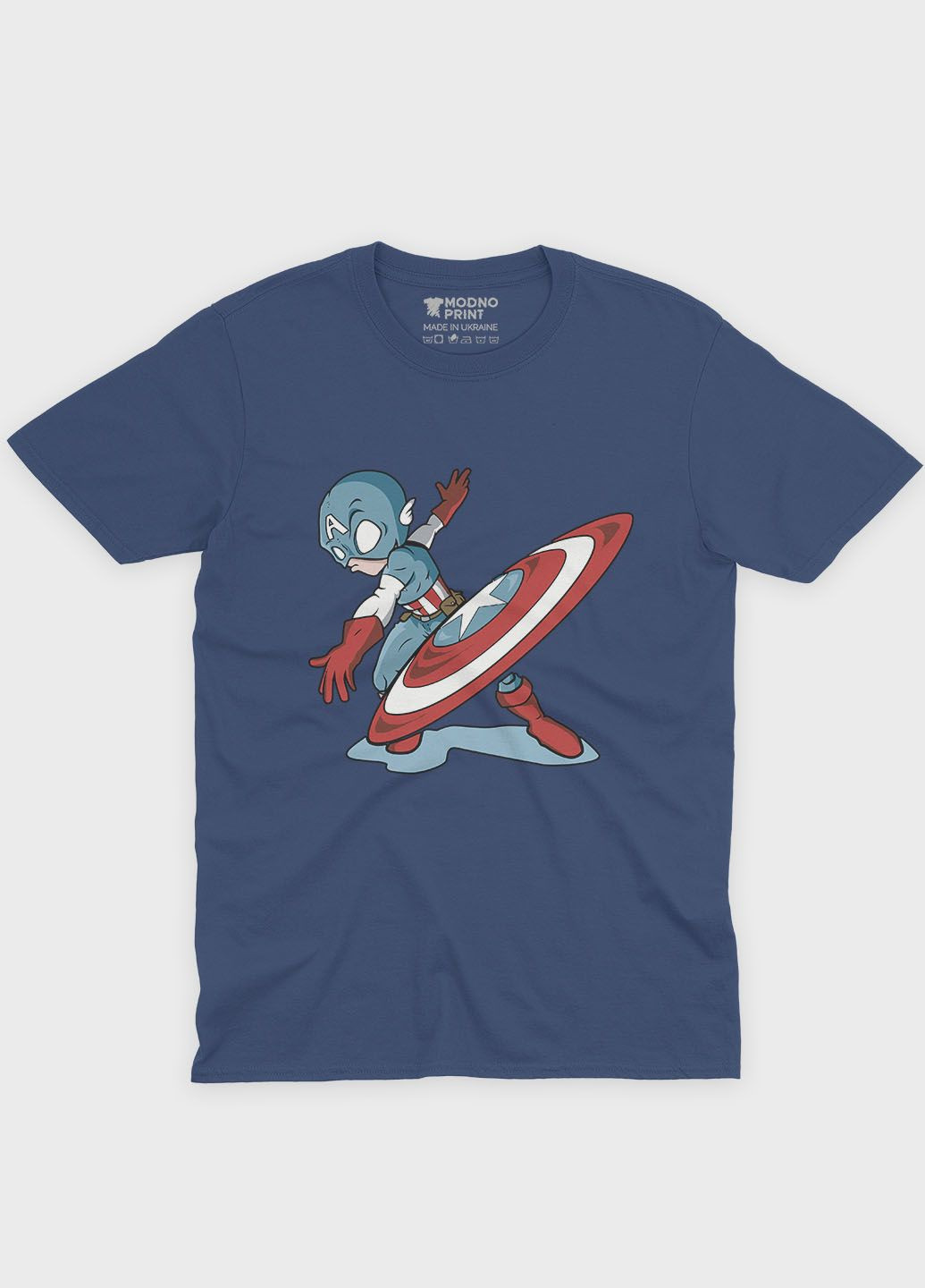 Темно-синя демісезонна футболка для хлопчика з принтом супергероя - капітан америка (ts001-1-nav-006-022-011-b) Modno