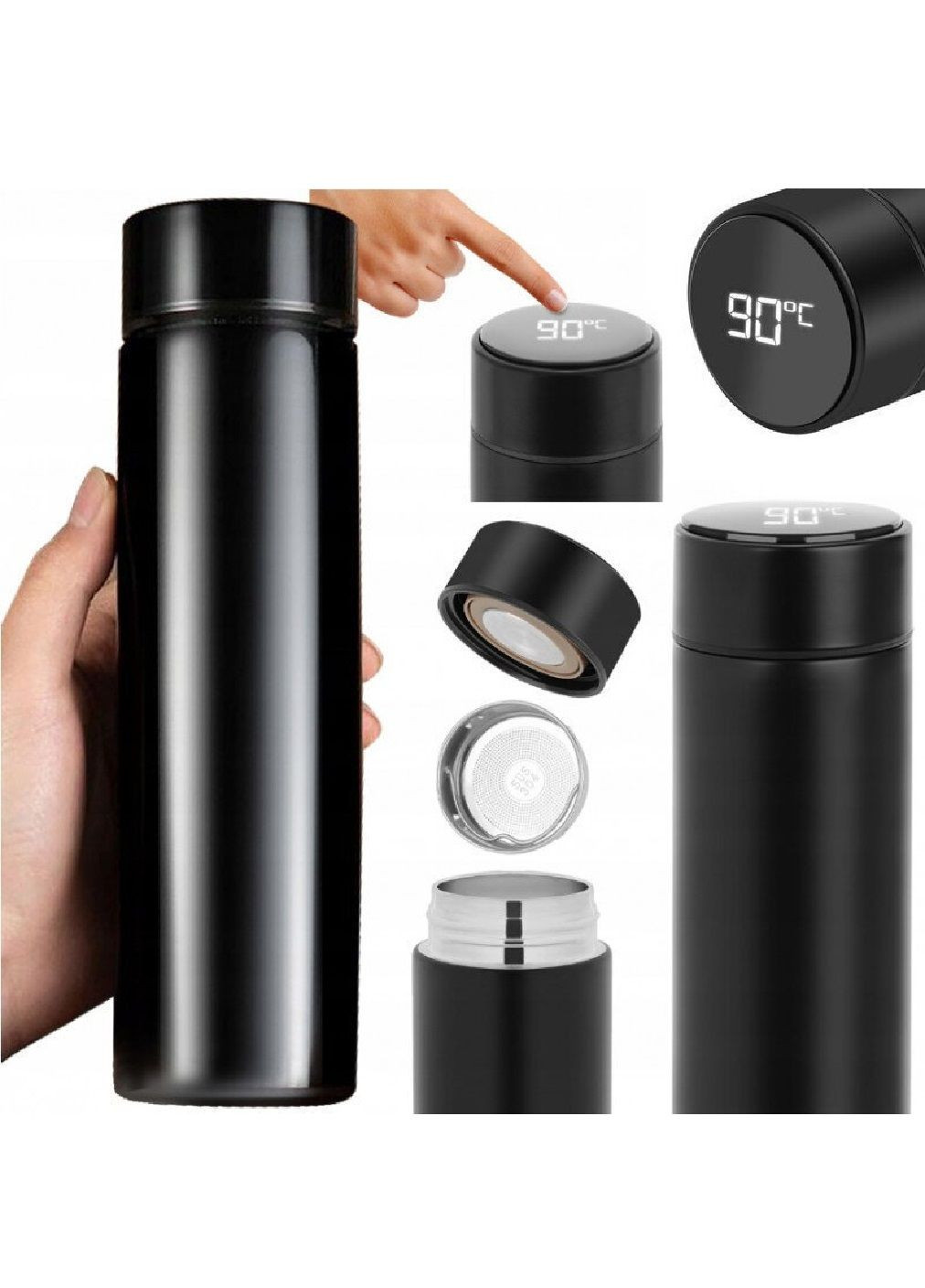 Термокружка термос с LED дисплеем индикатором температуры нержавеющая сталь 500 мл 6,5х6,5х23 см (478415-Prob) Черная Unbranded (305030766)