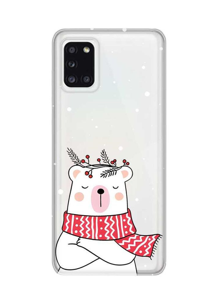 Прозорий чохол на Samsung A31 Ведмідь у шарфі (новорічний принт 147) Creative (362963477)