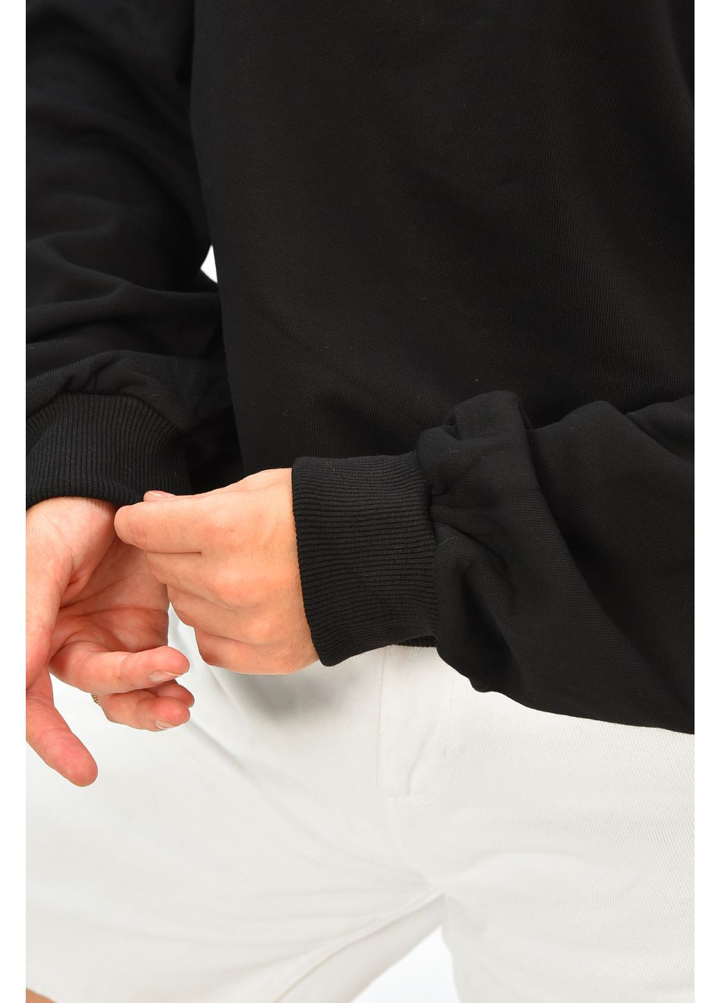 Чорний світшот жіночий чорного кольору з принтом Let's Shop напис без декору (360389469)