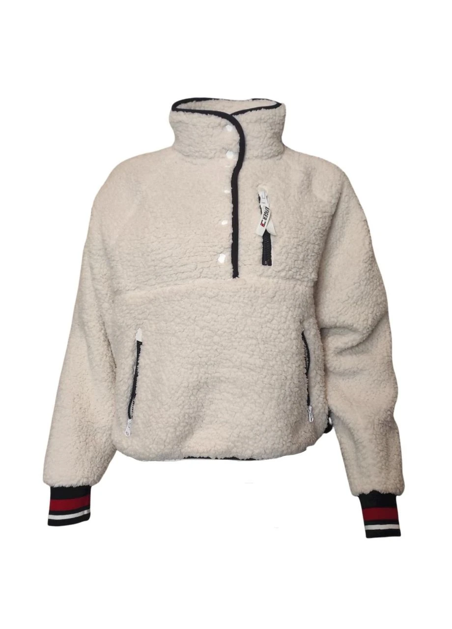 Куртка, флісова, з переробленої шерпи, на заклепках, кремовий, розмір M slim fit Tommy Hilfiger (370442339}