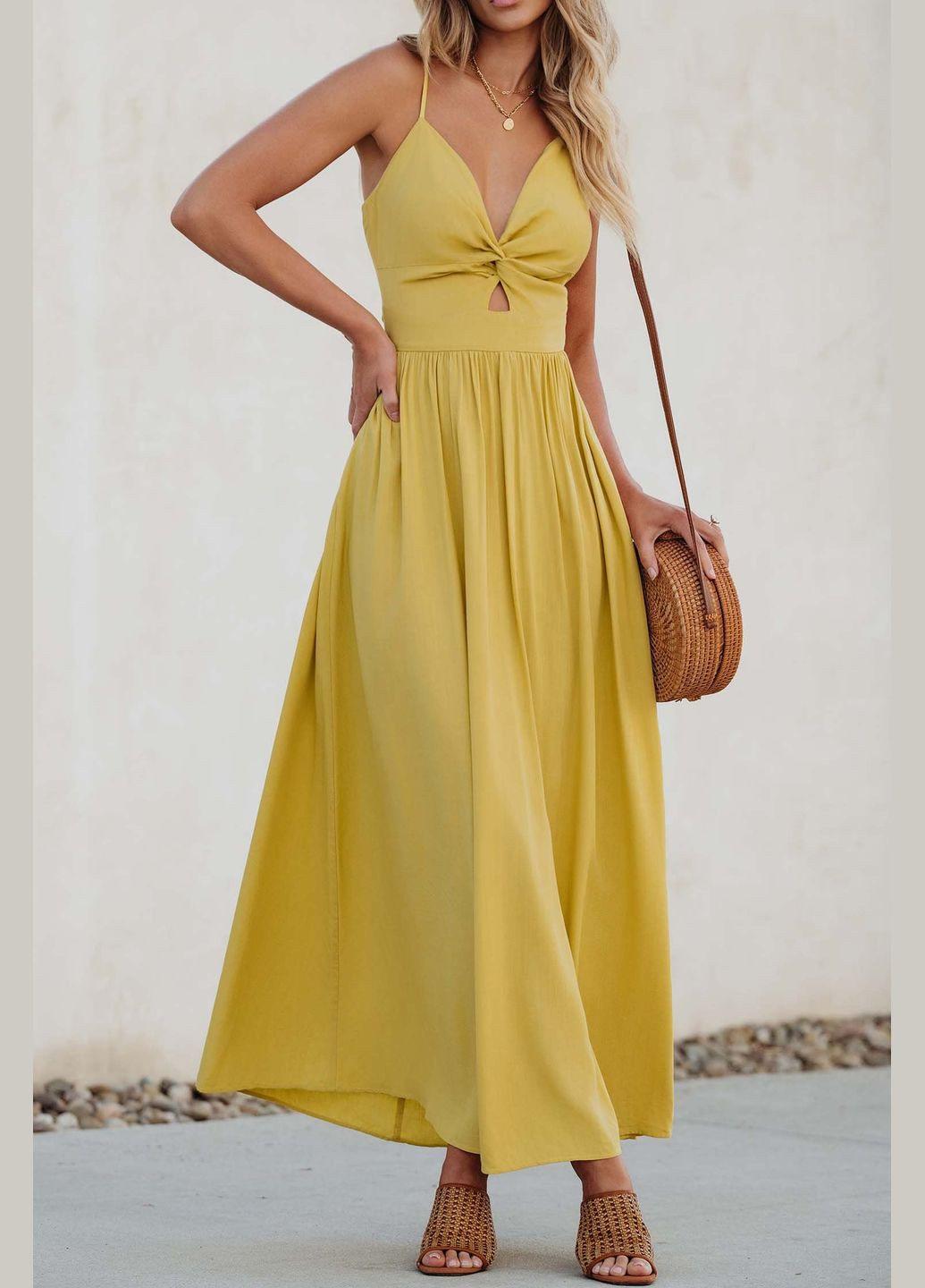 Горчичное повседневный платье CUPSHE однотонное