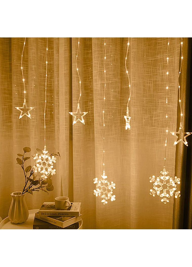 Новогодняя гирлянда-штора Снежинка и звездочка 3 м*80 см Теплый белый Гирлянда на 8 режимов No Brand (365815932)