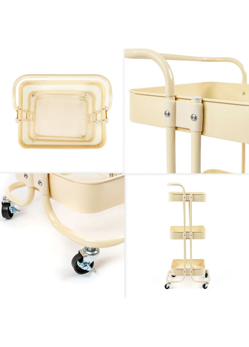 Этажерка мобильная трехъярусная универсальная из металла 45х37х82см Кремовая SW-00002105 Sticker Wall (370441135)