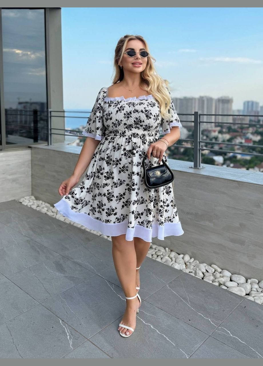 Белое повседневный платье DK/DL Мода без кордонів с цветочным принтом